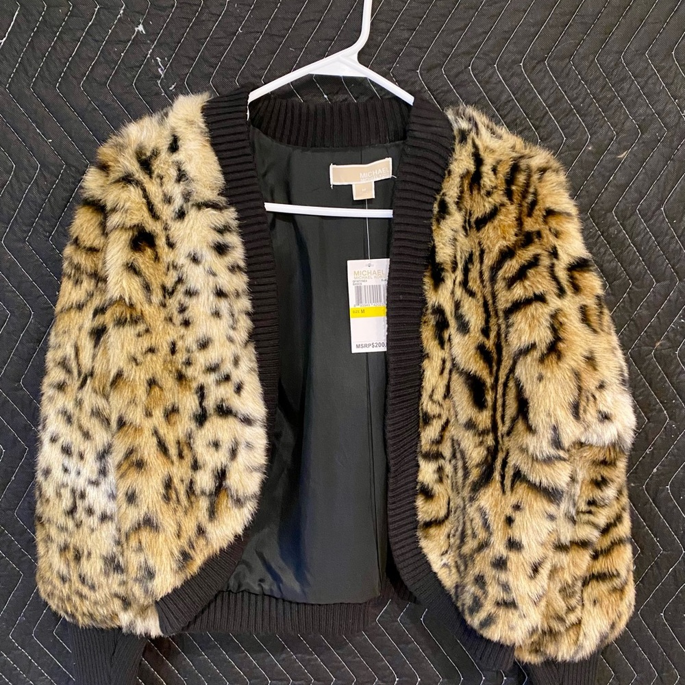Michael Kors Brown and Black Teddy Jacket Luxurious Faux Fur